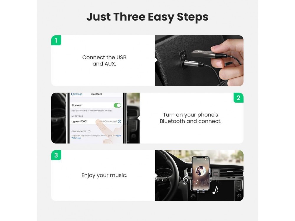 Ugreen Bluetooth 5.0 Handsfree Car Kit / Bluetooth Receiver με Μικρόφωνο, 70601 - ΑΝΟΙΓΜΕΝΗ ΣΥΣΚΕΥΑΣΙΑ