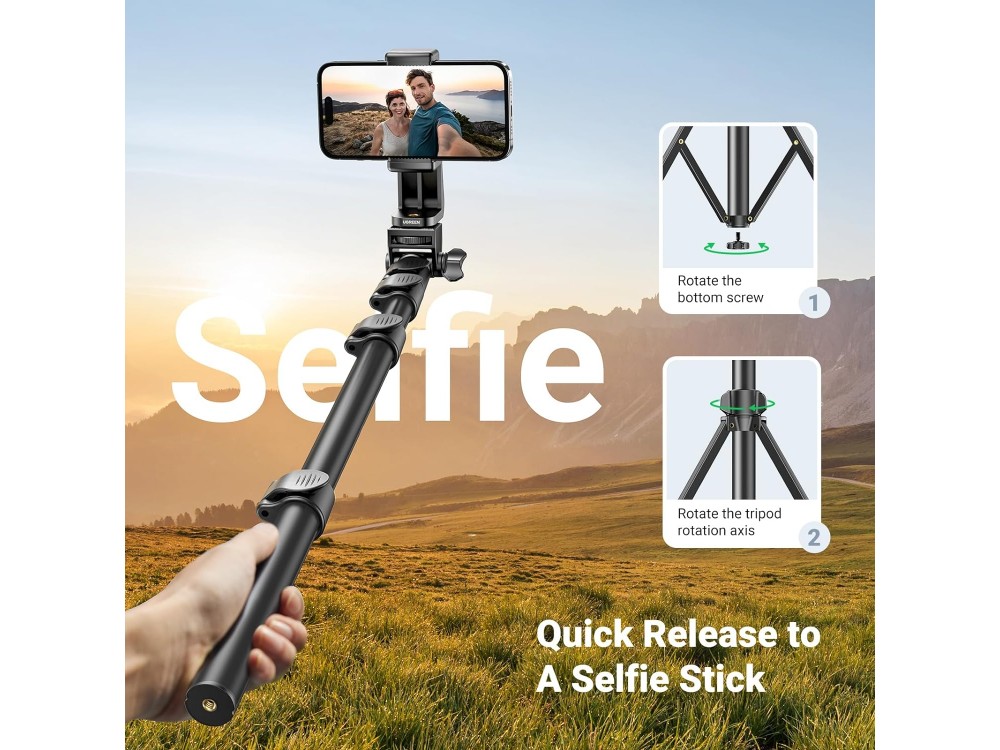 Ugreen Bluetooth Selfie Stick & Τρίποδο με Remote, 170cm Επεκτεινόμενο Wireless Handheld Tripod για Smartphone έως 7.2"