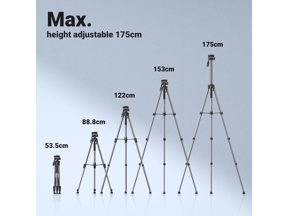 Ugreen Camera Tripod, 175cm, for DSLR / Smartphone / Action Cam, 360° 3D Head, 5kg load, Aviation-grade Aluminum Made