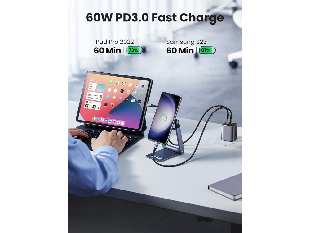 Ugreen USB-C σε USB-C Καλώδιο 1μ. με Νάυλον ύφανση και Επαφές Αλουμινίου Υποστήριξη PD3.0/QC4.0/FCP & 3A / 60W - 50150, Μαύρο