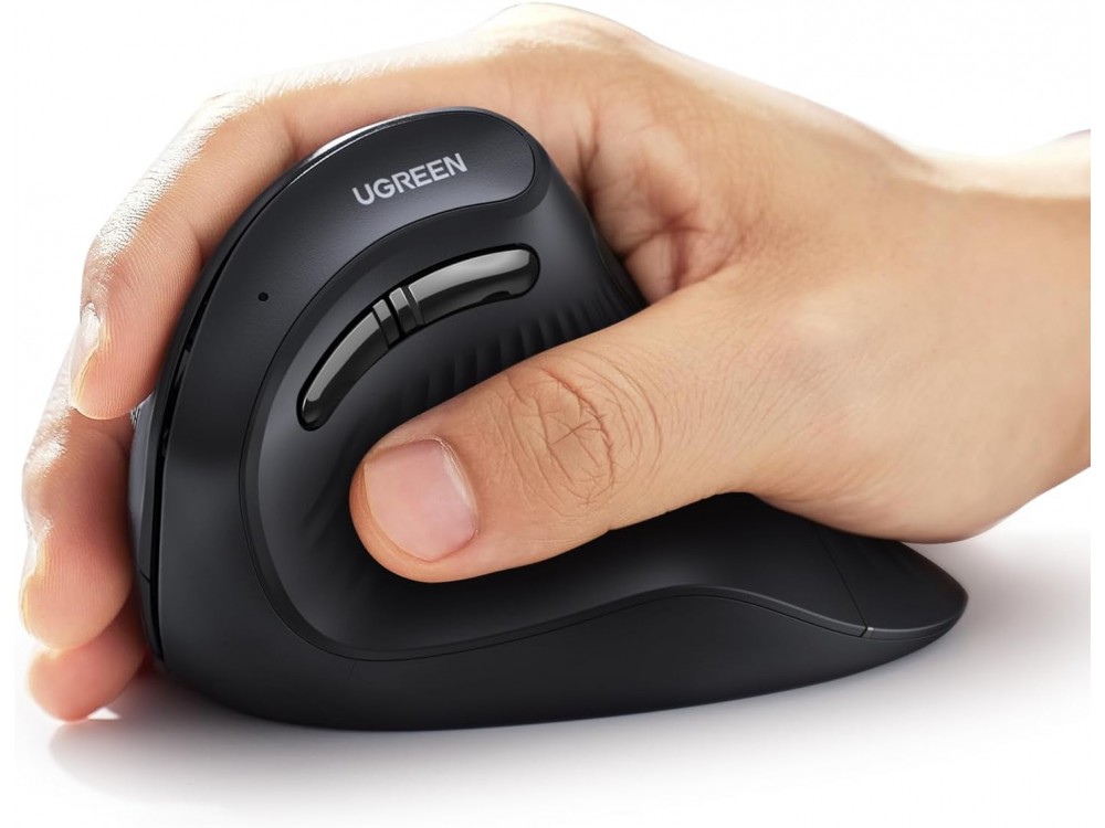 Ugreen Wireless Vertical Ergonomic Mouse, 1000 / 1600 / 2000DPI / 4000, 5 Πλήκτρων, Dual Mode (Bluetooth & 2.4G), Μαύρο