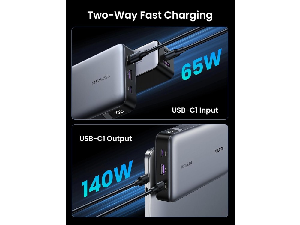 Ugreen PB205 Power Bank 25000mAh, 145W με Θύρα USB-A και 2 Θύρες USB-C Power Delivery / Quick Charge 3.0, Γκρι