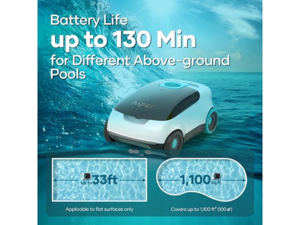 AIPER Scuba L1 Cordless Robotic Pool Cleaner, Σκούπα Ρομπότ για Πισίνες έως 100m2 με Διάρκεια Μπαταρίας έως 100 Λεπτά