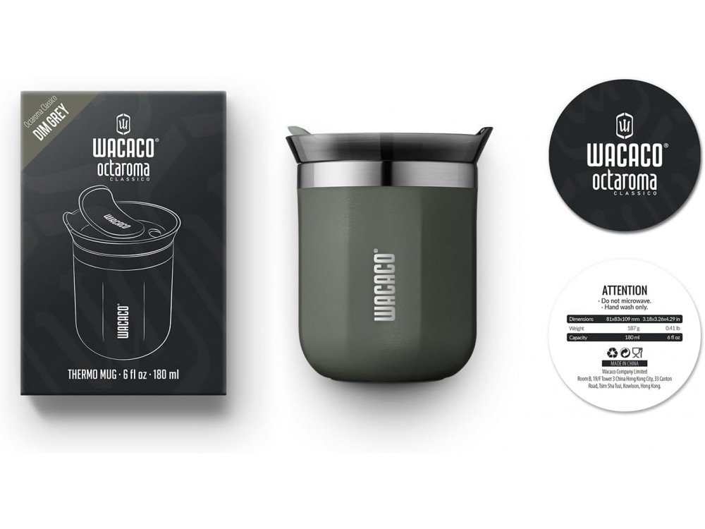 Wacaco Octaroma Classico Travel Mug, Ποτήρι Θερμός 180ml, Dim Grey