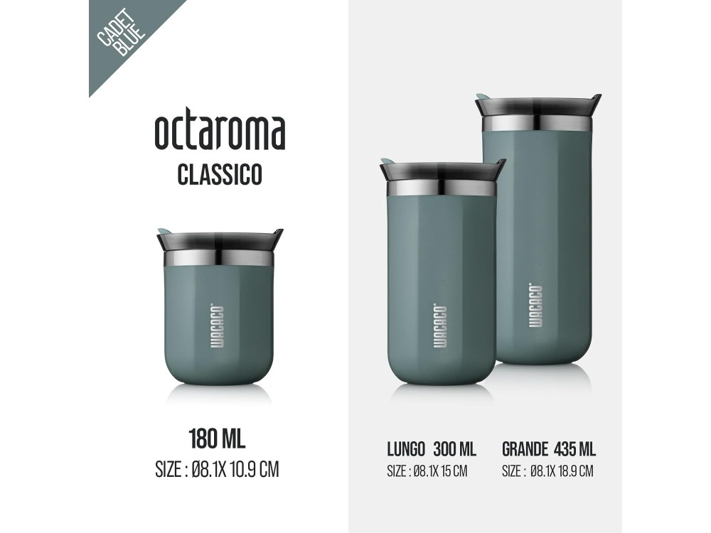 Wacaco Octaroma Classico Travel Mug, Ποτήρι Θερμός 180ml, Cadet Blue