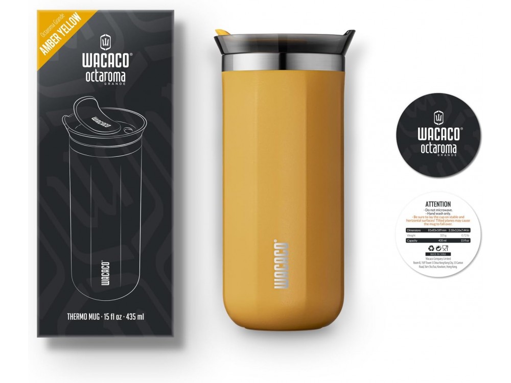 Wacaco Octaroma Grande Travel Mug, Ποτήρι Θερμός 435ml, Amber Yellow