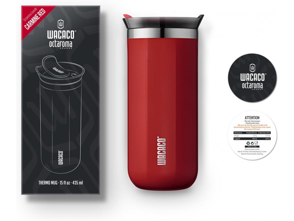 Wacaco Octaroma Grande Travel Mug, Ποτήρι Θερμός 435ml, Carmine Red