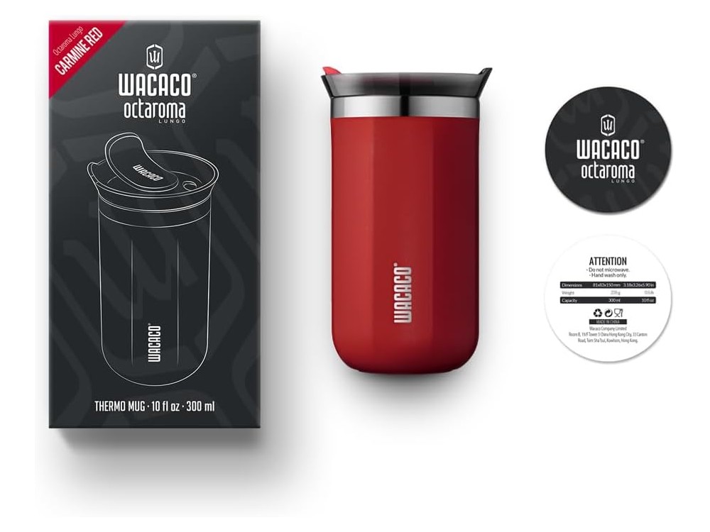 Wacaco Octaroma Lungo Travel Mug, Ποτήρι Θερμός 300ml, Carmine Red