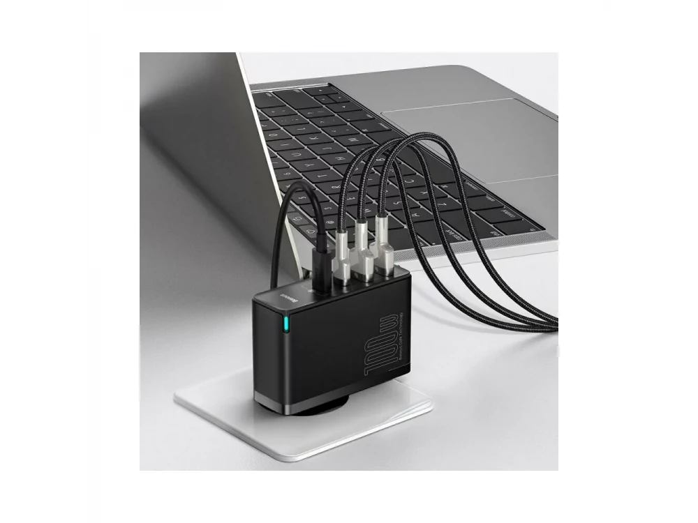 Baseus GaN2 Pro Socket Charger 100W, PD3.0, QC3.0, SCP, PPS with 2xUSB-C & 2xUSB-A, Black