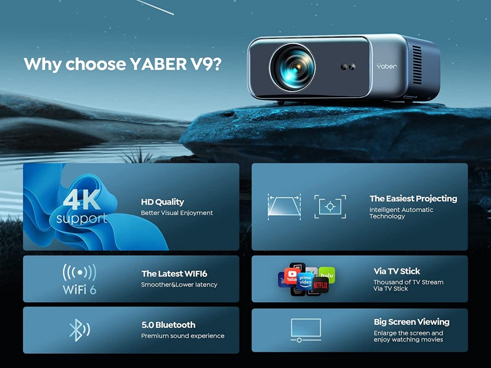 Yaber Pro V9 Projector Full HD 1080p Native resolution, 500 ANSI Lumens, Bluetooth 5.0 & WiFi, με Θήκη - ΑΝΟΙΓΜΕΝΗ ΣΥΣΚΕΥΑΣΙΑ