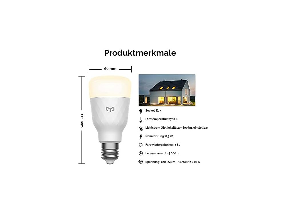 Yeelight 1S Smart WiFi LED Bulb, White 8.5W E27 Dimmable (No Hub Required) - YLDP15YL