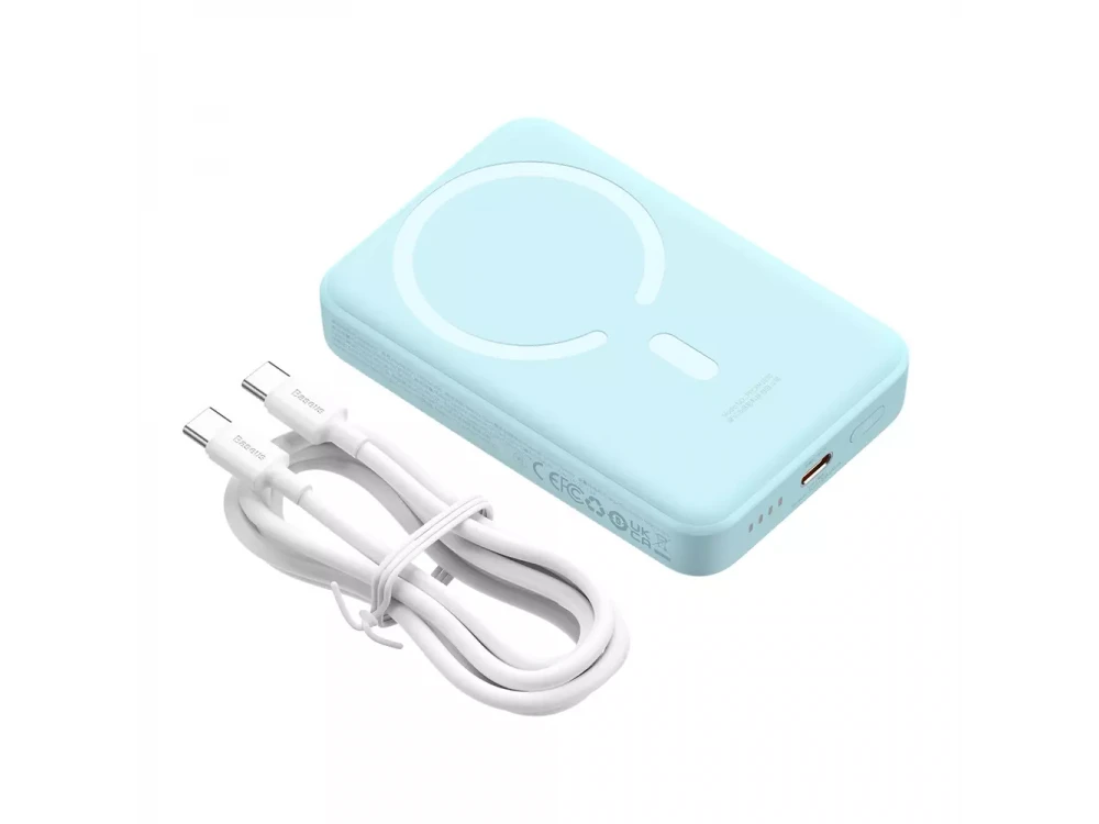 Baseus Mini Magnetic Power Bank 10000mAh 30W με MagSafe, Θύρα USB-C Power Delivery & Ασύρματη Φόρτιση, Sky Blue