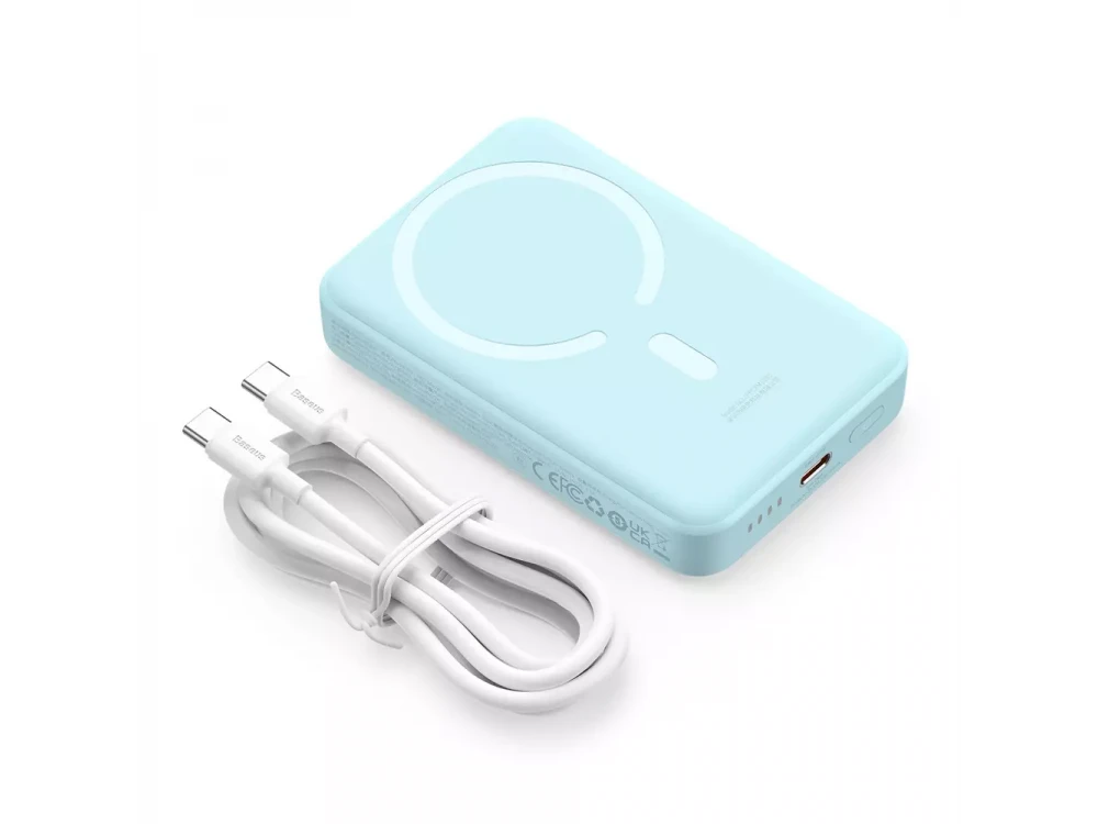 Baseus Mini Magnetic Power Bank 10000mAh 30W με MagSafe, Θύρα USB-C Power Delivery & Ασύρματη Φόρτιση, Sky Blue