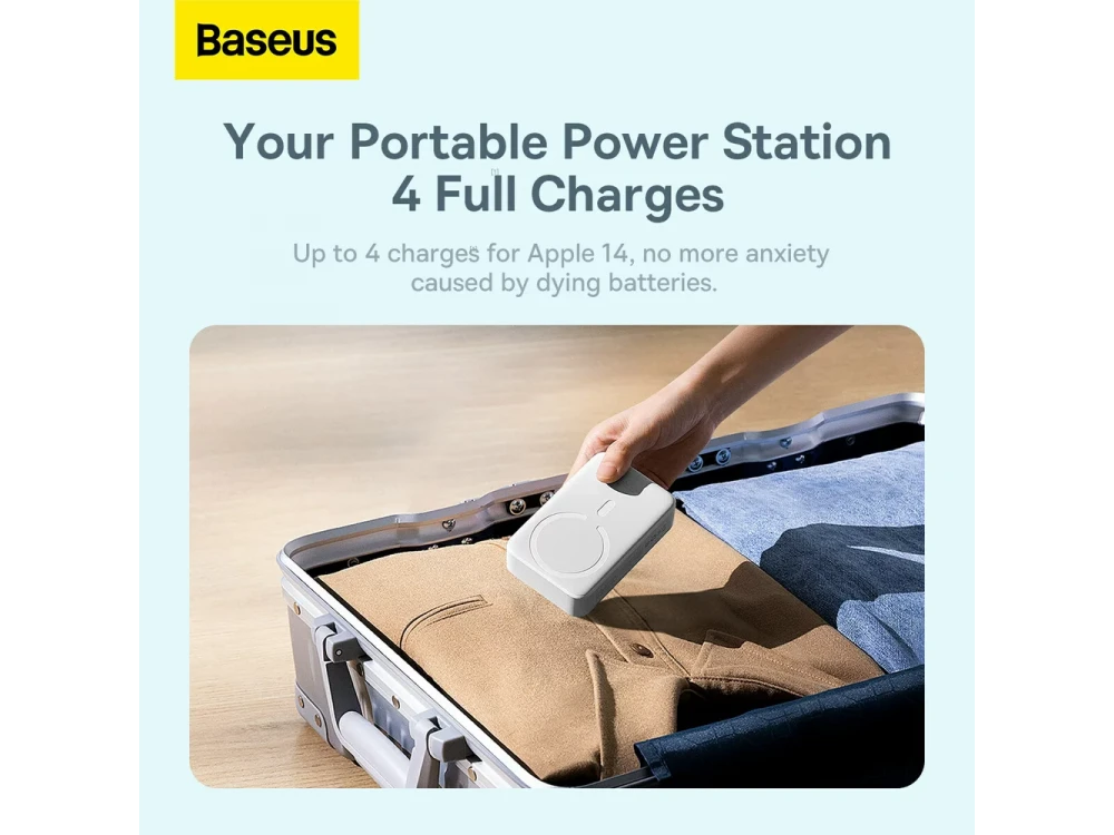 Baseus Mini Power Bank 20000mAh 20W με Θύρα USB-C Power Delivery & Ασύρματη Φόρτιση, Λευκό