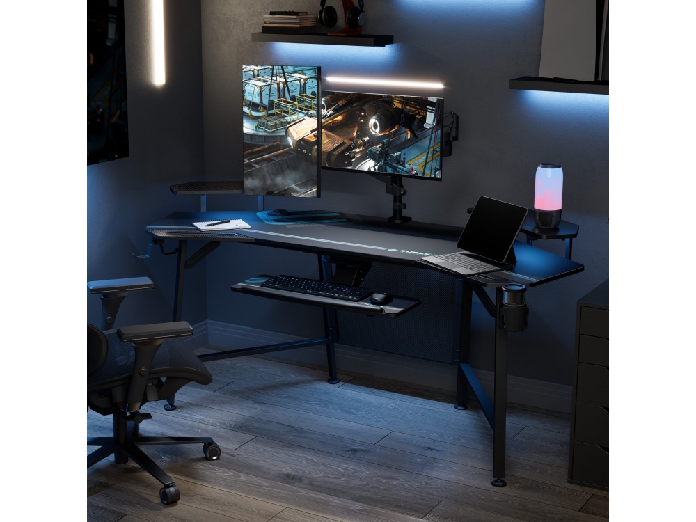 Eureka Ergonomic E70B Gaming Desk with Led Lights, Carbon Fiber Computer Desk with RGB, Black