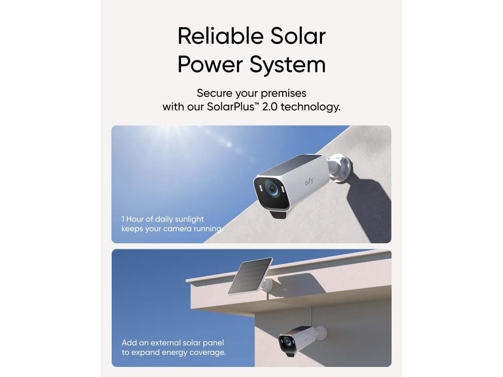 Anker eufyCam S3 Pro ΚΙΤ 2 Ασύρματων Καμερών 4K SolarPlus 2.0 με Κέντρο,Radar Dual Human detection,MaxColor Night Vision,by Eufy