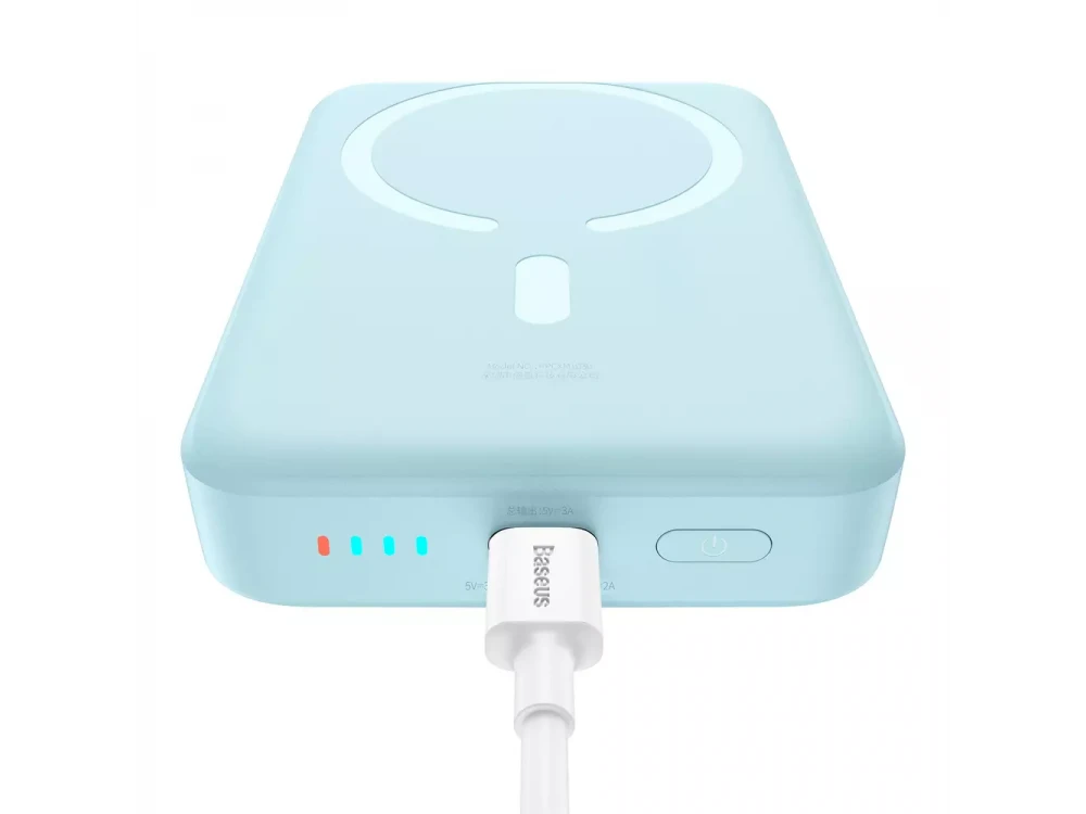 Baseus Mini Magnetic Power Bank 10000mAh 30W με MagSafe, Θύρα USB-C Power Delivery & Ασύρματη Φόρτιση, Sky Blue