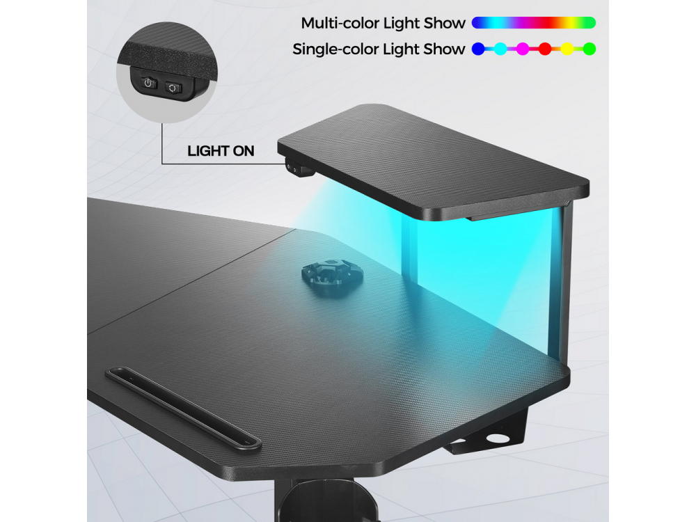 Eureka Ergonomic E70B Gaming Desk with Led Lights, Γραφείο Υπολογιστή Carbon Fiber με RGB, Black