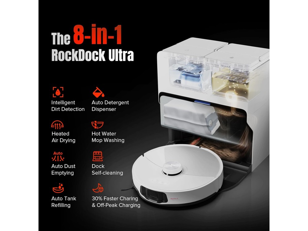 Roborock S8 MaxV Ultra - Smart Robot Vacuum / Mopping Cleaner 10.000Pa με Αυτοκαθαριζόμενη Σφουγγαρίστρα & Dock, Λευκή