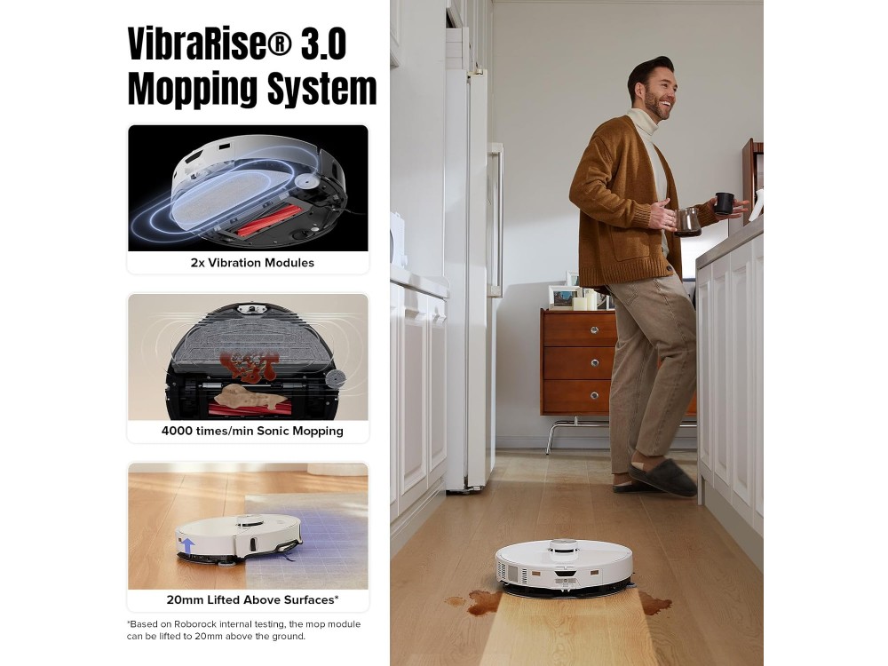 Roborock S8 MaxV Ultra - Smart Robot Vacuum / Mopping Cleaner 10.000Pa με Αυτοκαθαριζόμενη Σφουγγαρίστρα & Dock, Λευκή