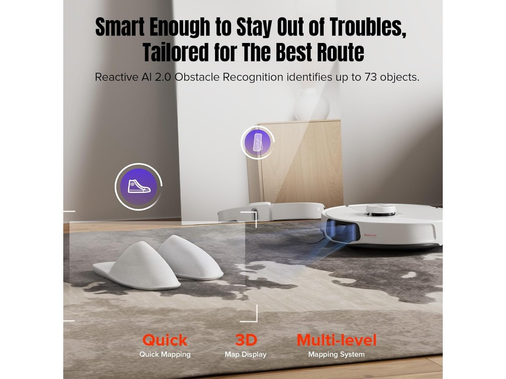 Roborock S8 MaxV Ultra - Smart Robot Vacuum / Mopping Cleaner 10.000Pa με Αυτοκαθαριζόμενη Σφουγγαρίστρα & Dock, Λευκή