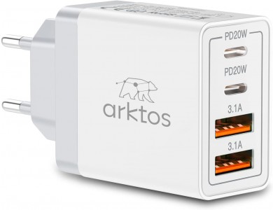 Arktos HyperCharge Quattro 55W, Φορτιστής πρίζας 4-θυρών 55W με Power Delivery / QC3.0 & PPS, White