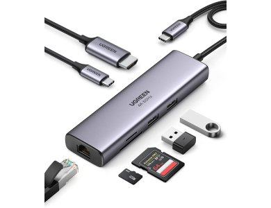 Ugreen 6-in-1 USB-C Data Hub with 4K@60Hz HDMI + 2*USB3.0 Θύρες + RJ45 Gigabit Ethernet LAN + 100W PD Charging - 60515