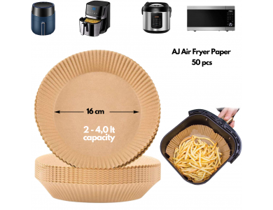 AJ Air Fryer Disposable Paper Liner Round, Αντικολλητικά χαρτιά ψησίματος για Air Fryer 16cm Στρογγυλά, Σετ των 50τμχ