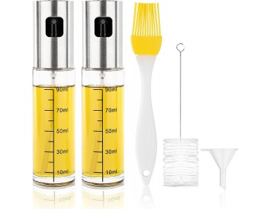 AJ 2Pack Oil Sprayer for Cooking 100ml, Glass Oil Spray Container, Set of 2pcs with Brush, Cleaning Brush & Funnel