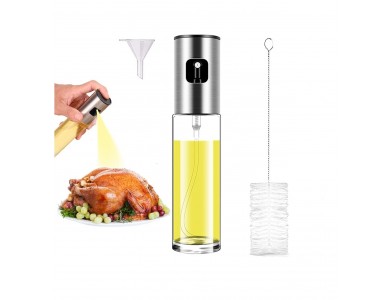 AJ Oil Sprayer for Cooking 100ml, Δοχείο Λαδιού Σπρέι Γυάλινο, Σετ με Βούρτσα Καθαρισμού & Χωνί