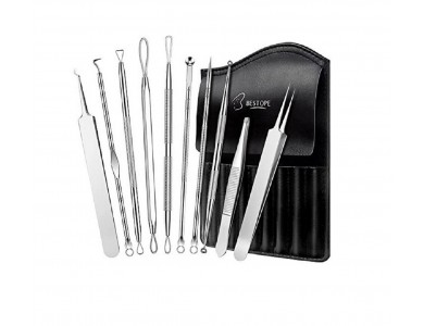 BESTOPE Set of 10 Face Tools, Blackhead removal, with Carrying Case