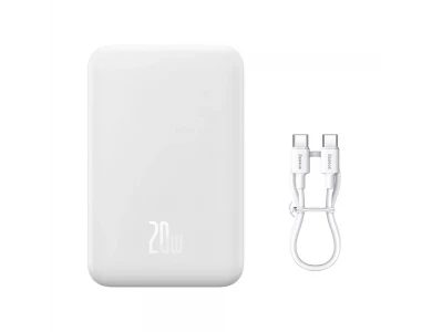 Baseus Mini Power Bank 20000mAh 20W με Θύρα USB-C Power Delivery & Ασύρματη Φόρτιση, Λευκό