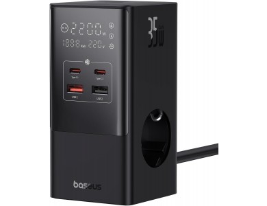 Baseus PowerCombo, Βάση Φόρτισης 135W, 3x AC, 2x USB-C, 2x USB-A με Καλώδιο 1.5m, Black