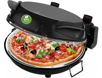 Emerio Pizza Oven, Παρασκευαστής Πίτσας με Πυρίμαχη πέτρα 31,5cm, Έως 420°C + 2 Pizza Servers, Black