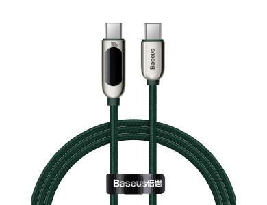 Baseus USB-C to USB-C Cable 1m. with Nylon weaving and LED Display, Support PD3.0/QC4.0/FCP & 5A / 100W, Green