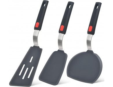 AJ Silicone Spatula Turner, Σπάτουλες Μαγειρικής Αντικολλητικές με Αντοχή σε έως 315 °C, Σετ των 3τμχ