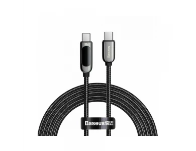 Baseus USB-C to USB-C Cable 2m. with Nylon weaving and LED Display, Support PD3.0/QC4.0/FCP & 5A / 100W, Black
