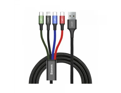 Baseus Fast 4-in-1 Lightning/2*Type-C/Micro USB Cable, 1.2m. with Nylon Braided, Black