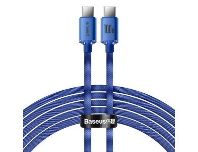 Baseus Crystal Shine Series, USB-C 100W Cable with Nylon Weaving 2m, Blue