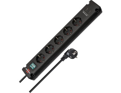 Brennenstuhl Bremounta 6-outlet Extension socket, Multi-socket with 2 ports TYPE-C Switch, Screw Capability & 3M Cable, Black