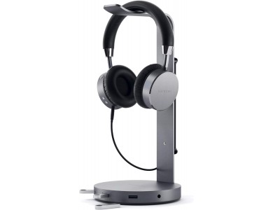 Satechi Aluminum USB Headphone Stand, Desktop Headphone Stand with USB-A*3 & AUX, Space Gray