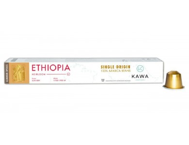 Kawacom Espresso Ethiopia Heirloom Aluminum Capsules 10pcs, Single Variety 100% Arabica Coffee, Compatible with Nespresso Machine