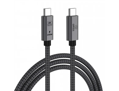 Arktos Hyperconnect 3μ. Καλώδιο USB-C σε USB-C 3.2 Gen2, 20Gbps / 240W, με Νάυλον Ύφανση, Silver