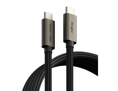 Ringke 1μ. Καλώδιο USB-C σε USB-C 3.2 Gen2, 20Gbps / 240W, με Νάυλον Ύφανση, Black