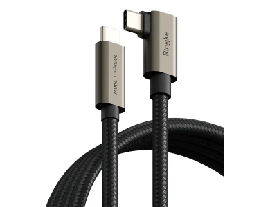 Ringke Elbow 1μ. Καλώδιο Γωνιακό 90° USB-C σε USB-C 3.2 Gen2, 20Gbps / 240W, με Νάυλον Ύφανση, Black