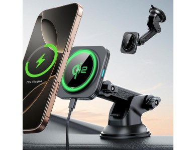 ESR HaloLock Magnetic Car Phone Mount, Ασύρματος Μαγνητικός Φορτιστής MagSafe Qi2 15W & Βάση Ταμπλό / Παρμπρίζ για iPhone