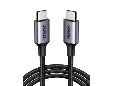 Ugreen USB-C to USB-C Cable 1m. with Nylon Braided and Aluminum Contacts Support PD3.0/QC4.0/FCP & 5A / 100W - 70429, Black